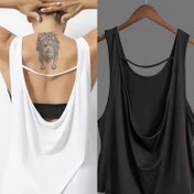Resim 2 Adet Kadın Yoga Tank Topları - Yüksek Esneklikli Nefes Alabilen Kumaş, Asimetrik Etek & Yuvarlak Yaka, Dolgusuz, Makinede Yıkanabilir Antrenman ve Günlük Giyim (Beyaz & Siyah), Çok Yönlü Giysi, Önden Çapraz Tasarım, Nodairy Kumaş 