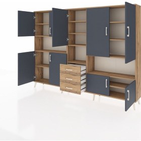 Resim Arges Dolap 13 Raflı 3 Çekmeceli 9 Kapaklı 220x30x163 Çam-antrasit/çam Antrasıt/atlas Çam - Atlas Çam 
