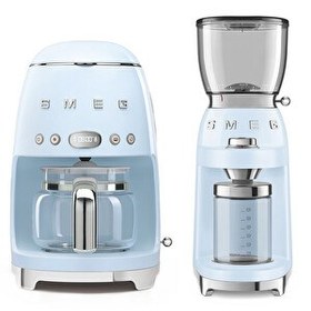 Resim Smeg DCF02PBEU Pastel Mavi Filtre Kahve Makinesi ve CGF01PBEU Kahve Öğütme Makinesi Seti 
