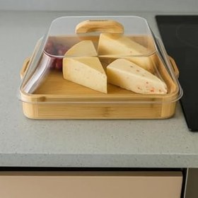 Resim Bambum Modica - Akrilik Kapaklı Bambu Kek Fanusu Kare Küçük 