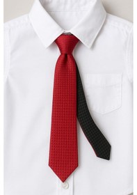 Resim Kırmızı Çift Taraflı İnce Çocuk Kravatı Kırmızı 