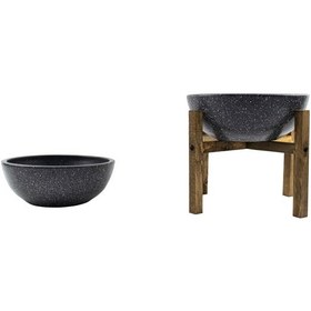 Resim Bitki Tasarımı Ev Dekorasyon Siyah Granit Aranjman Sunumluk Toprak Saksı Ayaksız Ve 4 Ayaklı İkili Set 20 Cm Çap 