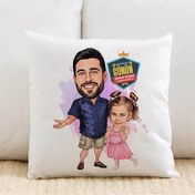 Resim Mükemmel Baba ve Kızı Karikatürlü Yastık 