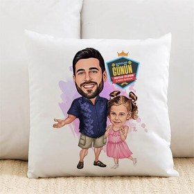 Resim Mükemmel Baba ve Kızı Karikatürlü Yastık 