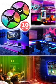 Resim Munico Kumandalı Rgb Lamba Şerit Led 5 Metre Aydınlatma 10 Mt Şerit Işığı LED Ambiyans Canlı Rgb 