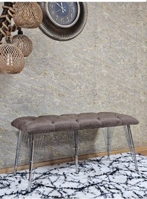 Resim Zafir Metal Krom Tel Ayaklı 100 Cm Puf Bench - Puf - Bench - Oturak - Mutfak Oturağı - Antre Oturağı Kahverengi 