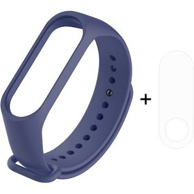 Resim Xiaomi Mi Smart Band 4/mi Band 3 İçin Ayarlanabilir Yumuşak Silikon Saat Kayışı Değiştirme + Tam Kaplama Tpu Ekran Koruyucu - Koyu Mavi 
