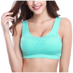Resim Yeşil Kadın Dantel Anti Boşaltılmış Yoga Sutyen Dikişsiz İç Giyim Bayan Spor Telsiz Sütyen Yeşil 