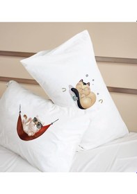 Resim Bk Gift Kişiye Özel Eğlenceli Kedi Tasarımlı Pamuklu 2 Li Yastık Kılıfı Seti-2 50x70cm , Sevgiliye , Ev si, Tasarım Ev Tekstili 
