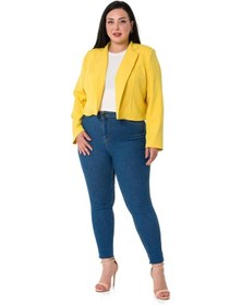 Resim Disentis Büyük Beden Süs Cepli Vatkalı Astarsız Kısa Sarı Ceket-Sarı 