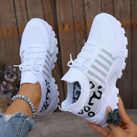 Resim Kadın Atletik Ayakkabı, Solunabilir Kumaş Yürüyüş Tenis Ayakkabıları, Hafif Spor Ayakkabıları, Jim, Seyahat, İş, Tüm Mevsim, Alçak Topuk, Düz Ayak, Bağcıklı Kapatma, PVC Taban, Kumaş İç Taban 