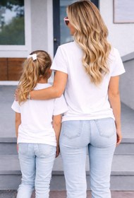 Resim LORVEX Anne Kız Kombin Oversize Tişört Twin T-Shirt %100 Pamuk Rahat Kalıp (TEKLİ FİYAT) 