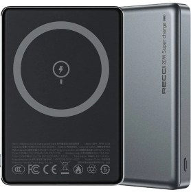 Resim Hızlı Şarj Özellikli Magsafe Powerbank Recci RPB-W26 Armor Serisi Ultra Ince PD20W 15W 10000MAH Gri 