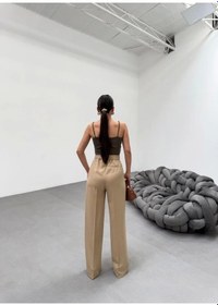 Resim Defymoda Trio Arka Bel Lasti K Detayli Palazzo Pantolon Vizon 