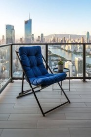 Resim Napper Katlanabilir Mavi Şezlong - Su Geçirmez Kumaş, Metal İskelet, Balkon ve Bahçe Sandalyesi 