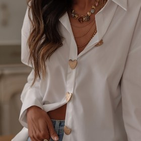 Resim Yaka ve uzun kollu gömlek, kalp düğme tasarımı ile YY0216042 modeli. 