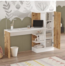 Resim L'occi Concept Luke Kitaplıklı Çalışma Masası Atlantik Çam Beyaz 