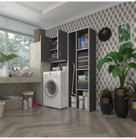 Resim Kenzlife Çamaşır Makinesi Dolabı Veronikasüpürge Gri 180 126 20 Banyo Arkalıksız Raflı Çok Renkli 