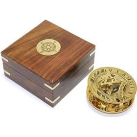 Resim 9048090325697drvs - Ahşap Kutulu Pirinç Güneş Saati Ve Pusula Modeli 