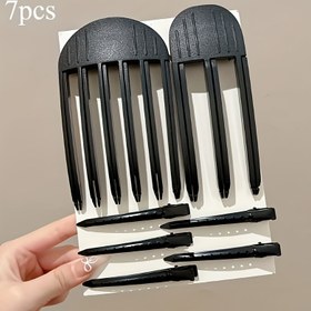 Resim 7 Adet Şık Siyah Saç Stil Araçları Seti - Tüm Saç Tipleri İçin Curling Iron'lar, Saç Klipsleri ve Stil Brush'lar Dahil, Hacimli ve Zarif Saç Stilleri Oluşturmak İçin Mükemmel, Şık Saç Aksesuarları | Düz Saç Araçları | Dayanıklı Plastik Yapı, Saç Stil Araçları 