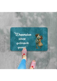 Resim Dijital Baskılı Hoş Geldiniz Yazılı Çiçek Desenli Kapı Önü Paspası İç Ve Dış İçin Yıkanabilir Kaymaz Bebek Mavisi 