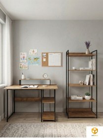 Resim Vien 2 Raflı Çalışma Masası 5 Raflı Kitaplık Monitör Yükseltici Set Kitaplıklı Ofis Masası Siyah Çam Siyah - Atlantik Çam 