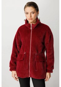 Resim Ekol Kadın Fermuarlı Bordo Peluş Manto 06103 Bordo 