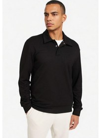 Resim Defacto Standart Fit Polo Yaka Modal Sporcu Sweatshirt G3596ax25wnbk81 Siyah-bk81 
