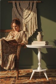 Resim Evnalia Dekoratif Fiskos Ahşap Torna Beyaz Cilalı Ayak Mdf Yan Sehpa Çiçeklik Vazo Abajur Standı 52 Cm Çap 