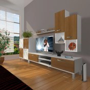 Resim Decoraktiv Eko 6da Slm DVD Krom Ayaklı Tv Ünitesi Tv Sehpası Beyaz Ceviz 