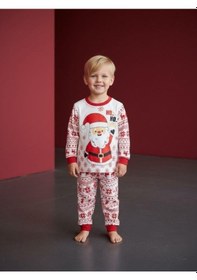 Resim Zekids Çocuk Pamuklu Yılbaşı Temalı Noel Baba Baskılı Pijama Takımı-16589 Renklı 