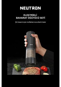 Resim Neutron Ntl-pg-33d Pilli Tuz Ve Baharat Öğütücü Değirmen İkili Set Siyah 