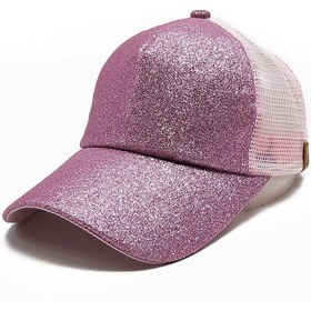 Resim Pembe Düz Renk Glitter At Kuyruğu Beyzbol Şapkası Kadın Yaz Doğa Sporları Örgü Ince Parlak Snapback Şapka Dağınık Topuz Hip Hop Eş Şapkaları (Yurt Dışından) 