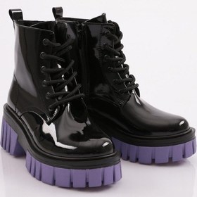 Resim Dgn Es805 Kadin Kalin Taban Bağcikli Topuklu Bot ES805-2007-R12988 Siyah - Lila 