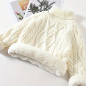 Resim Kışlık Kablolu Örgü Yaka Detaylı Kazak Ceket - Kalın ve Sıcak Erkek & Kız Çocukları için Kazak Mont, Makinede Yıkanabilir Kırmızı & Beyaz Kablo Desenli Eşofman Takımı, Noel ve Dış Mekan Aktiviteleri İçin (Kemer/Bağlama Yok) 