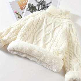 Resim Kışlık Kablolu Örgü Yaka Detaylı Kazak Ceket - Kalın ve Sıcak Erkek & Kız Çocukları için Kazak Mont, Makinede Yıkanabilir Kırmızı & Beyaz Kablo Desenli Eşofman Takımı, Noel ve Dış Mekan Aktiviteleri İçin (Kemer/Bağlama Yok) 