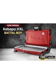 Resim Taner Kebapçı Xxl Battal Boy Çift Telli Elektrikli Et ve Balık Izgarası 44X27CM 1450WATT 