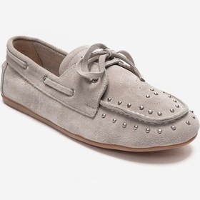 Resim Luvishoes Cuesta Bej Süet Hakiki Deri Troklu Bağcıklı Kadın Loafer Ayakkabı 