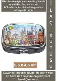 Resim Özel Model Konsept Hediyelik Dekoratif Şık İstanbul Temalı 2 Bölmeli Hap Tablet İlaç Saklama Kutusu 