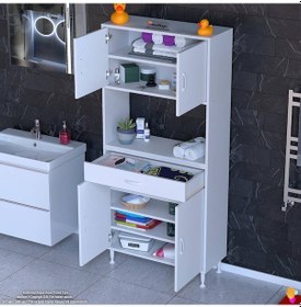 Resim Modilayn Arda Banyo Dolabı 65x173x32,5cm 1 Çekmece 4 Kapak Ve 7 Raflı İhtiyaca Uygun Kolay Kurulum Beyaz 