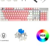Resim Hietech Kablolu Mekanik Klavye Pembe Rgb Işıklı 104 Tuşlu Mavi Switch Leaven K660 