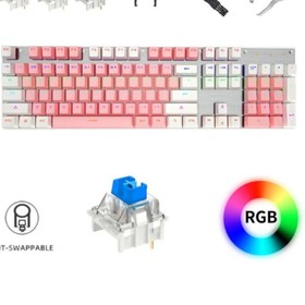 Resim Hietech Kablolu Mekanik Klavye Pembe Rgb Işıklı 104 Tuşlu Mavi Switch Leaven K660 