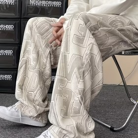 Resim Erkekler için Trend Hafif Gri Kadife Geniş Paça Pantolon - Rahat Gevşek Kesim, Soyut Baskı, İpli Bel, Sonbahar/Kış için Makinede Yıkanabilir, Günlük Giyim Pantolonu|Trend Geniş Paça Pantolon|Kadife Kumaş, Büyük Beden Pantolon 