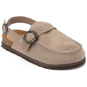 Resim Kadın Hakiki Süet Deri 4,5cm Topuklu Rahat Kalıp Günlük Sandalet Açık Vizon 