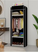 Resim Geniş Askılı, 3 Raflı, Plastik Profilli Bez Dolap, Gardırop Siyah 