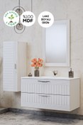 Resim BALNEOM Erguvan Beyaz Demonte 100 Cm Lavabolu Banyo Dolabı Ayna Alt Dolap Lavabo Boy Dolabı 