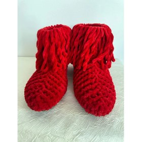 Resim Merut Style El Örgüsü Kadife Ip Püsküllü Ev Botu Panduf 