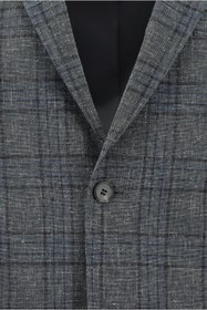 Resim Abdullah Kiğılı 7 Drop Super Slim Fit Eksra Dar Kesim Yünlü Keten Karışımlı Ekose Ceket 
