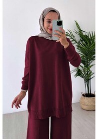 Resim Kahijab Işıltılı Merserize Takım - Bordo Bordo 