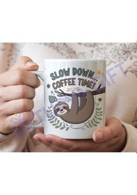Resim "slow Down... Coffee Time " Temalı Kahve Kupası Beyaz 
